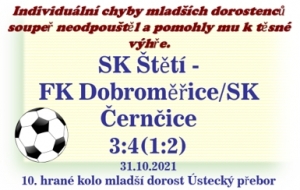 Mladší dorostenci přivítali vedoucí celek tabulky. V ústeckém přeboru byli blízko zisku bodů.