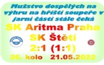 Mužstvo dospělých bez velkého počtu zraněných hráčů prohrálo v Praze na Aritmě 2:1 