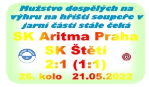 Mužstvo dospělých bez velkého počtu zraněných hráčů prohrálo v Praze na Aritmě 2:1 