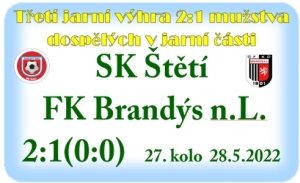 2 branky Davida Čady ve 2. poločase zařídily další domácí výhru mužstva dospělých.