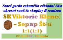 Stará garda skončila na 2. místě skupiny B okresní soutěže.  Nyní ji čeká zápas o 3. místo okresního přeboru s 2. mužstvem skupiny A. Nejlepším střelcem byl Pavel Čermák se 7 brankami.