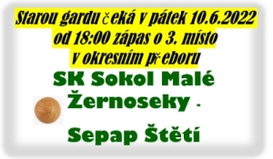 Na závěr sezóny jede stará garda v pátek do Malých Žernosek, kde se rozhodne zda skončí v letošním úspěšném ročníku na 3. místě okresního přeboru.   