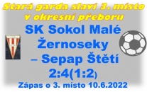 Stará garda vybojovala bronzové medaile v okresním přeboru. Rozhodl zápas v Malých Žernosekách. 3 branky Miloše Vály. Přeborníkem jsou Žitenice 