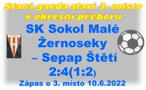 Stará garda vybojovala bronzové medaile v okresním přeboru. Rozhodl zápas v Malých Žernosekách. 3 branky Miloše Vály. Přeborníkem jsou Žitenice 