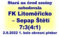 1. kolo okresního přeboru staré gardy. Výsledek vypadá hrozivě, ale 2 části to bylo 3:4. Domácí vstřelili 3 branky v závěru.