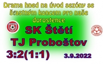 Infarktový konec zažili diváci, kteří se přišli podívat na 1. mistrovský zápas dorostenců Štětí. 