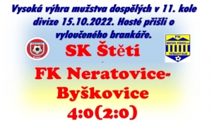 Těžký soupeř čekal mužstvo dospělých v 11. kole Fortuna Divize. V posledních kolech se mu daří, ale ve Štětí poprvé pod vedením Pavla Janečka prohrál.  