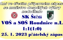 Tréninkové  utkání mužstva dospělých na umělé trávě v Brozanech. Proti dorostencům z Roudnice n.L. jsme šli dovedení ve 20. minutě, ale bohužel to byla naše jediná branka a v závěru jsme naopak inkasovali.