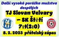 Čisté konto jsme ve Velvarech drželi 11. minut. Do poločasu jsme pak inkasovali ještě jednou. Domácí mužstvokralovalo i po změně stran a domů jsme si přivezli sedmičku.