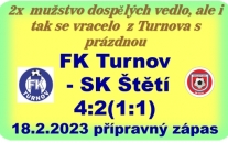 Předposlední přátelák mužstva dospělých. Hráli jsme v Turnově, také proti účastníku divizní soutěže. Domácí vstřelili 3 branky v rozmezí 62. až 74. minuty.