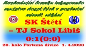 Výsledková krize mužstva dospělých pokračuje. V zápase, kde byla šance se aspoň trochu odpoutat ze sestupových vod, jsme inkasovali v poslední minutě 