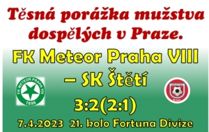 I když jsme šli rychle do vedení 1:0, tak jsme na konec z hlavního města odjížděli bez bodu. V nervózním závěru jsme se ještě pokoušeli vyrovnat, ale k žádné větší šanci už jsme nedošli.