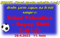 Domácí se sice rychle dostali do vedení, ale Stará garda Sepap zabrala a i když v úvodu 2. půle domácí vyrovnali, tak se v dalších minutách prosadili už pouze naši hráči.