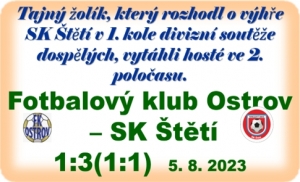 3 body z prvního zápasu nové sezóny. Na hřišti nováčka jsme šli do vedení, ten ale do poločasu srovnal z penalty. Vítězství jsme si ale vzít nenechali a po změně stran zápas opět otočili na naší stranu.