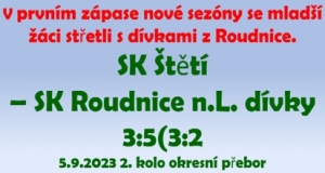 Mladší žáci  sice po 1. části  vedli v 1. zápase sezóny nad dívkami z Roudnice n.L., ale ty 3 brankami po změně stran zápas otočili.